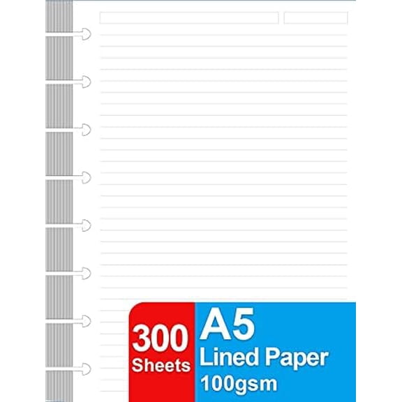 (3 Pack) Junior Size Refills Paper, A5 Loose Leaf Paper for TUL Custom Note-Taking System Discbound Notebook Planner Inserts, 300 Sheets/600 Pages, 100gsm, 5.8'' x 8.3''