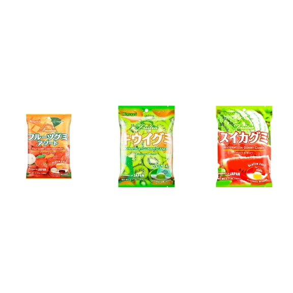 3 Pack Kasugai Gummy Candies, Made in Japan, Gluten Free, Mix 3 Flavor (Assortment,Kiwi,Watermelon) Plus NineChef Brand Long Handle Coffee Spoon