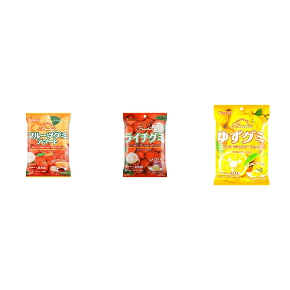 3 Pack Kasugai Gummy Candies, Made in Japan, Gluten Free, Mix 3 Flavor (Assortment,Lychee,Yuzu) Plus NineChef Brand Long Handle Coffee Spoon