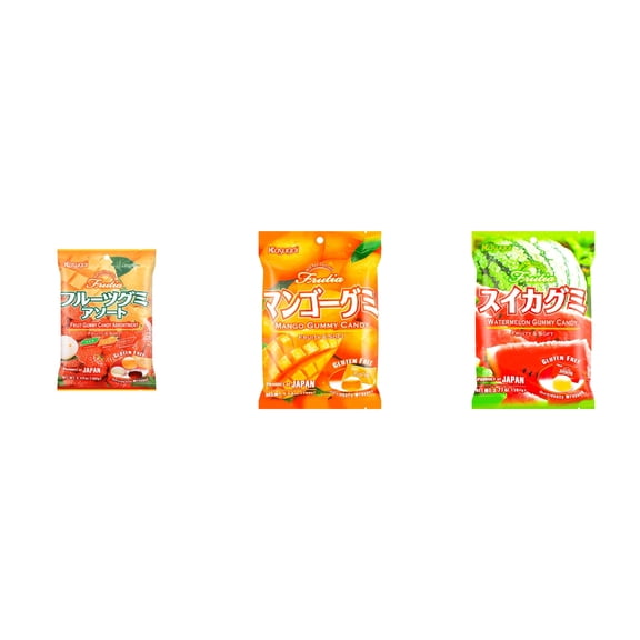 3 Pack Kasugai Gummy Candies, Made in Japan, Gluten Free, Mix 3 Flavor (Assortment,Mango,Watermelon) Plus NineChef Brand Long Handle Coffee Spoon