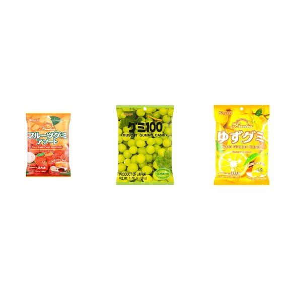 3 Pack Kasugai Gummy Candies, Made in Japan, Gluten Free, Mix 3 Flavor (Assortment,Mmuscat,Yuzu) Plus NineChef Brand Long Handle Coffee Spoon