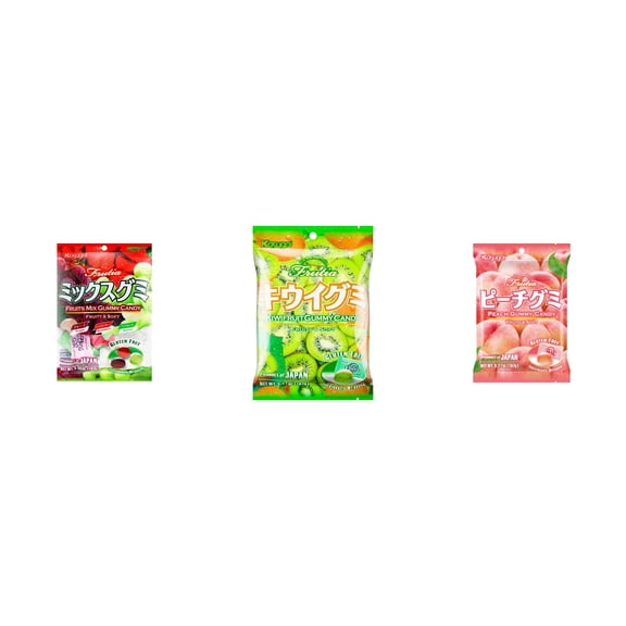 3 Pack Kasugai Gummy Candies, Made in Japan, Gluten Free, Mix 3 Flavor (Fruits Mix,Kiwi,Peach) Plus NineChef Brand Long Handle Coffee Spoon