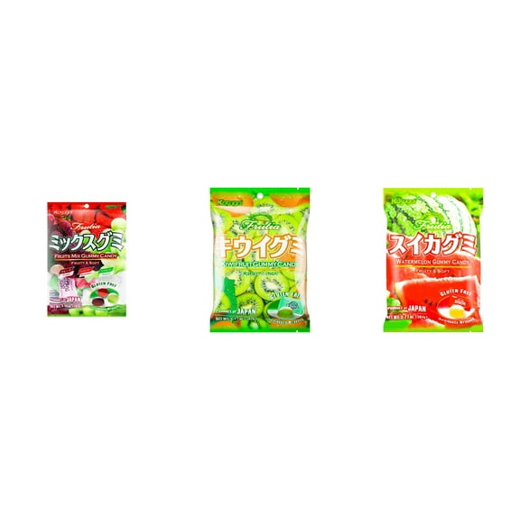 3 Pack Kasugai Gummy Candies, Made in Japan, Gluten Free, Mix 3 Flavor (Fruits Mix,Kiwi,Watermelon) Plus NineChef Brand Long Handle Coffee Spoon
