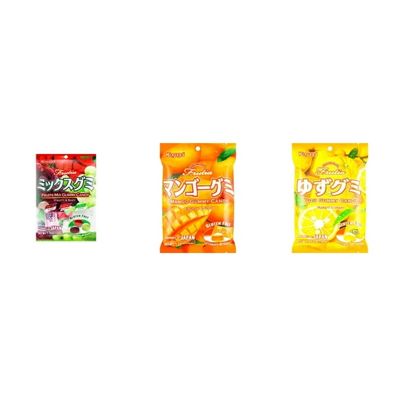 3 Pack Kasugai Gummy Candies, Made in Japan, Gluten Free, Mix 3 Flavor (Fruits Mix,Mango,Yuzu) Plus NineChef Brand Long Handle Coffee Spoon