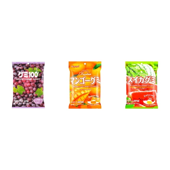 3 Pack Kasugai Gummy Candies, Made in Japan, Gluten Free, Mix 3 Flavor (Grape Frutia,Mango,Watermelon) Plus NineChef Brand Long Handle Coffee Spoon