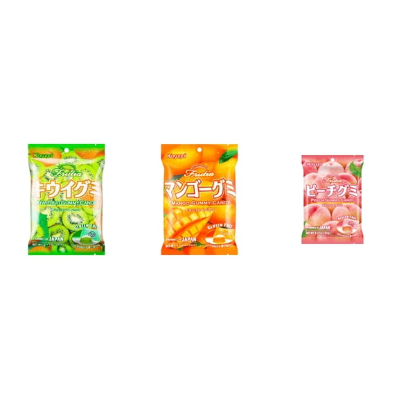 3 Pack Kasugai Gummy Candies, Made in Japan, Gluten Free, Mix 3 Flavor (Kiwi,Mango,Peach) Plus NineChef Brand Long Handle Coffee Spoon