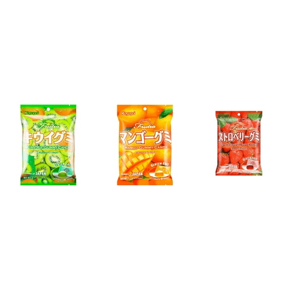 3 Pack Kasugai Gummy Candies, Made in Japan, Gluten Free, Mix 3 Flavor (Kiwi,Mango,Strawberry) Plus NineChef Brand Long Handle Coffee Spoon