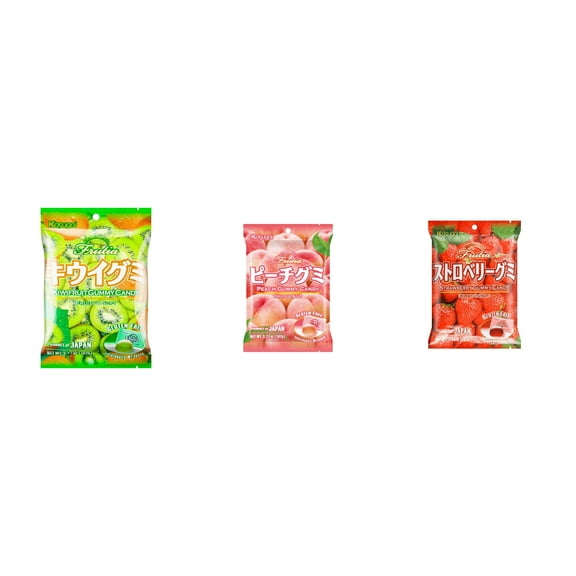 3 Pack Kasugai Gummy Candies, Made in Japan, Gluten Free, Mix 3 Flavor (Kiwi,Peach,Strawberry) Plus NineChef Brand Long Handle Coffee Spoon