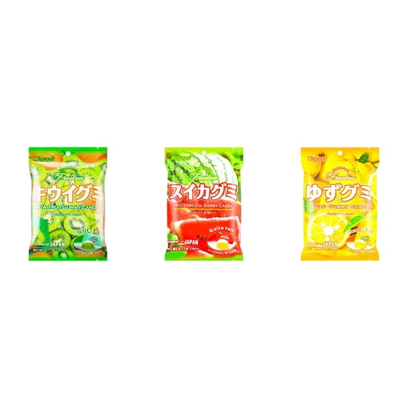 3 Pack Kasugai Gummy Candies, Made in Japan, Gluten Free, Mix 3 Flavor (Kiwi,Watermelon,Yuzu) Plus NineChef Brand Long Handle Coffee Spoon