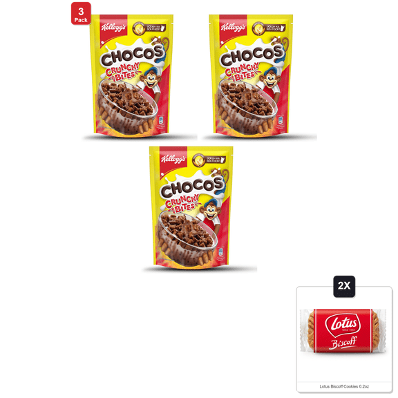 3 Pack | Kelloggs Chocos Crunchy Bites, 375G & 2x Lotus Biscoff Cookies 0.2oz