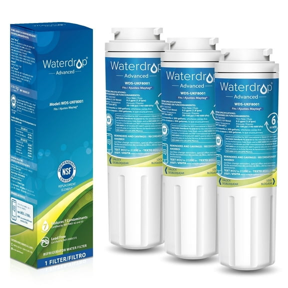 Waterdrop 3 Pack Replacement Refrigerator Water Filter for UKF8001, WhirlpoolEDR4RXD1,EveryDrop Filter 4, Filter 4, NSF 53&42 Certified