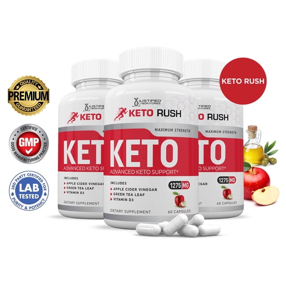 (3 Pack) Keto Rush ACV Pills 1275mg Alternative to Gummies Dietary Supplement 180 Capsules