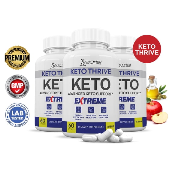 (3 Pack) Keto Thrive ACV Extreme Pills 1675mg Alternative to Gummies Dietary Supplement 180 Capsules