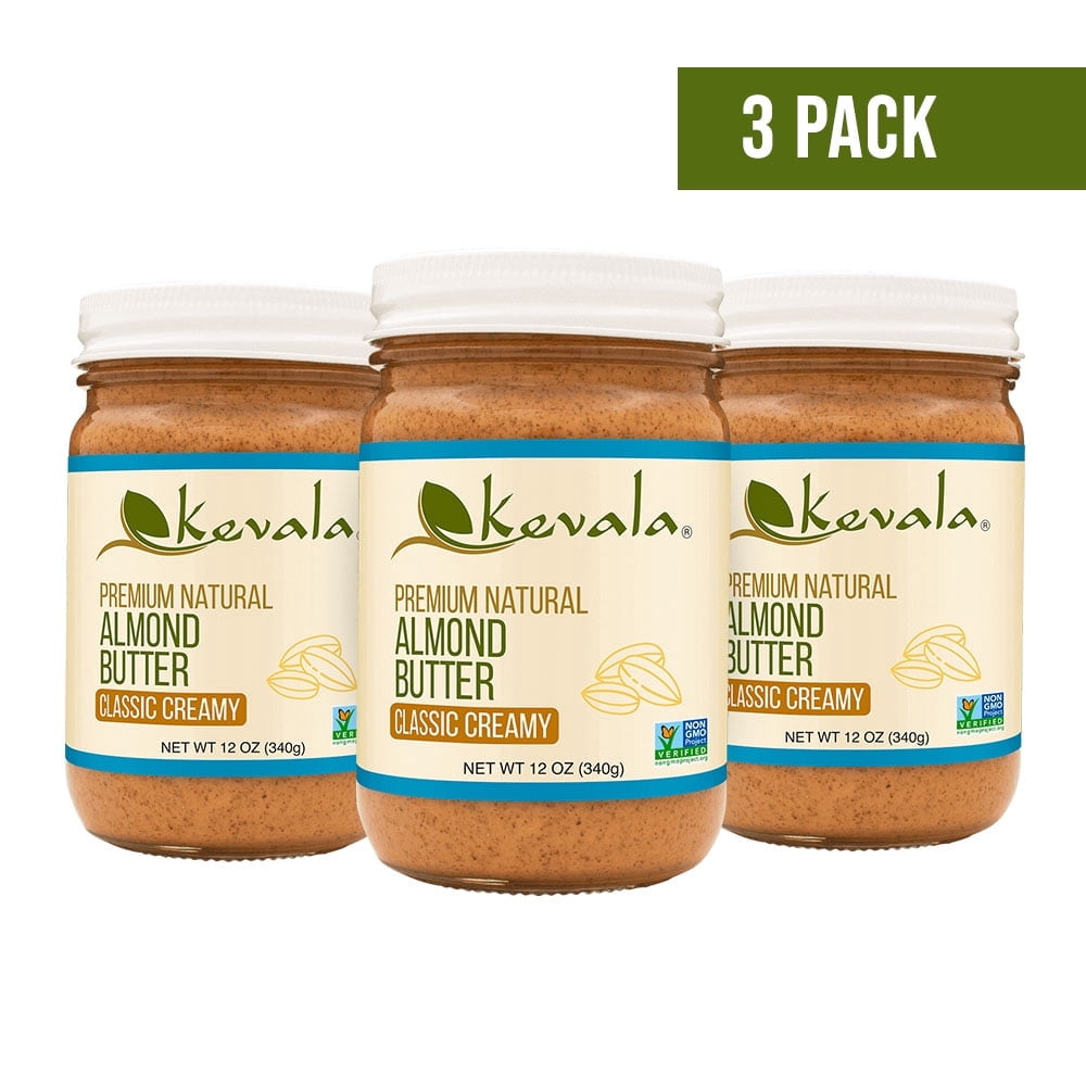 Kevala Almond Butter Creamy, 12 oz (3pack), Glass Jar, Gluten-Free Spread
