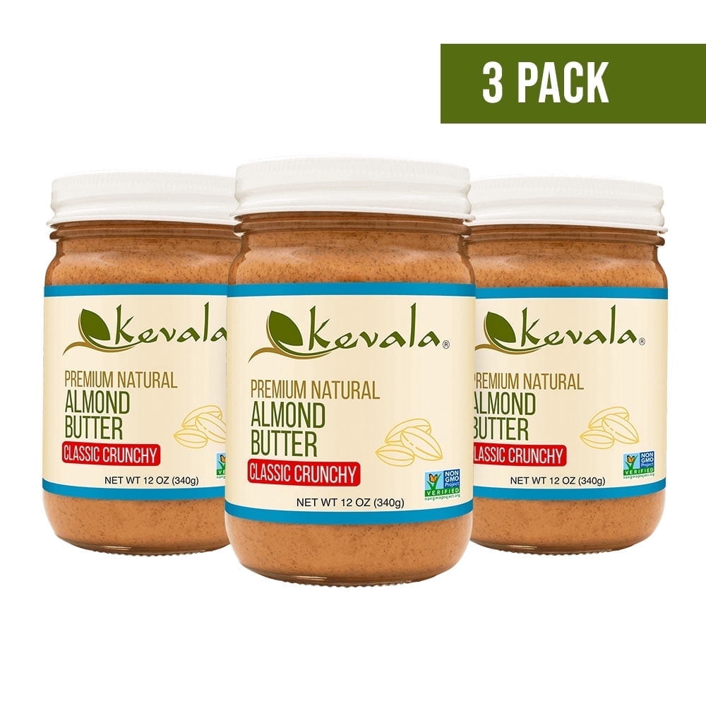 Kevala Almond Butter Crunchy, 12 oz (3pack), Glass Jar, Gluten-Free Spread