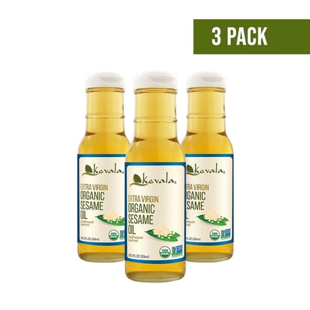 Kevala Organic Extra Virgin Sesame Oil, Glass Bottles, 8 oz (3pack), Kosher