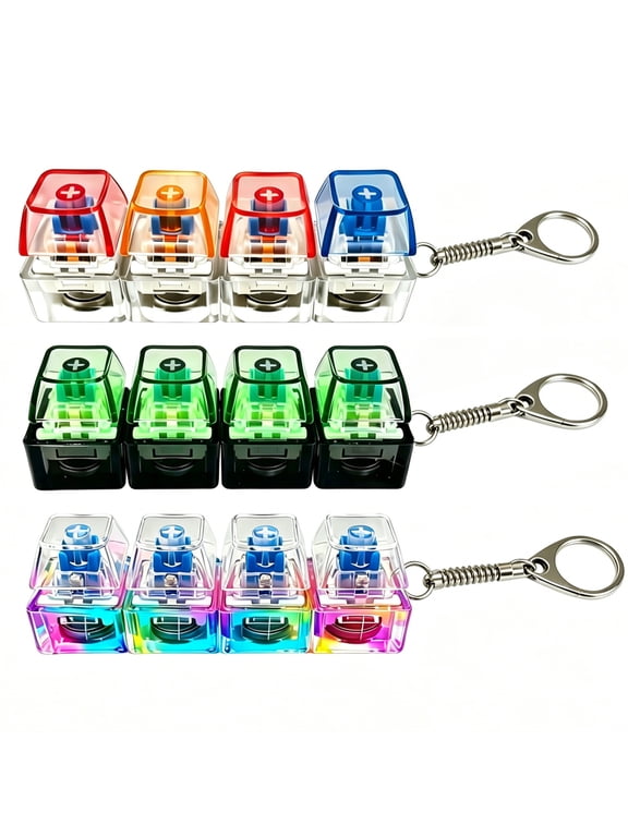 3 Pack Keyboard Fidget Keychain Toy with LED Light, 4-in-1 Button Clicker Desk Toys for Stress Relief & Focus, Portable Travel for 18+