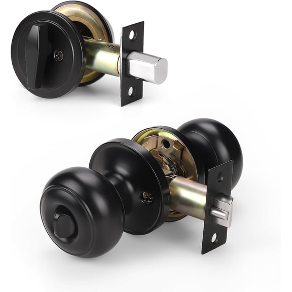 3 Pack Keyed Alike Entry Door Knobs and Single Cylinder Deadbolt Lock Combo Set Security for Exterior and Front Door, Keyed Entry Door Locksets with Deadbolt, Matte Black Finish