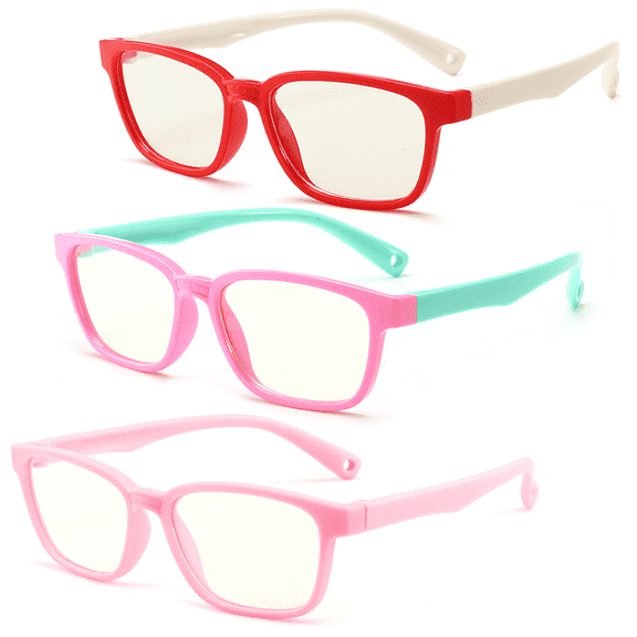 3 Pack Kids Blue Light Blocking Glasses, Anti Eyestrain & UV Protection, Computer Gaming TV Phone Glasses for Boys Girls Age 3-12, TPEE Rubber Flexible Frame