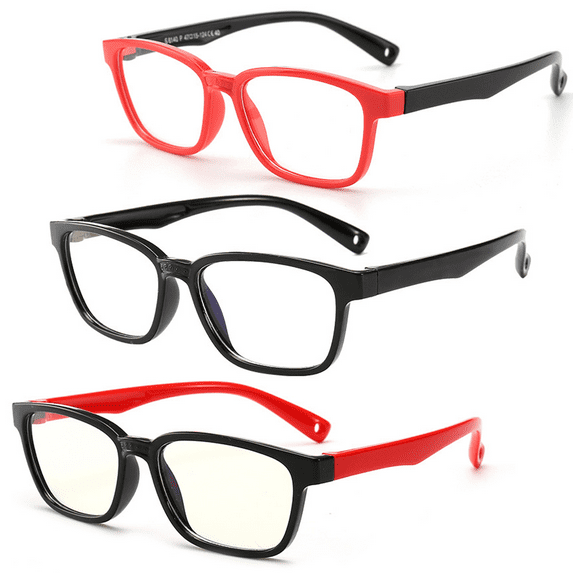 3 Pack Kids Blue Light Blocking Glasses, Anti Eyestrain & UV Protection, Computer Gaming TV Phone Glasses for Boys Girls Age 3-12, TPEE Rubber Flexible Frame