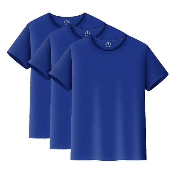 3-Pack Kids' Breathable Mesh Quick-Dry T-Shirts: Soft Solid Color Casual Short Sleeve Tees for Boys & Girls,Color Blue,Size 12-14 Years