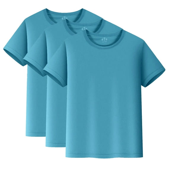 3-Pack Kids' Breathable Mesh Quick-Dry T-Shirts: Soft Solid Color Casual Short Sleeve Tees for Boys & Girls,Color Sky Blue,Size 5-6 Years