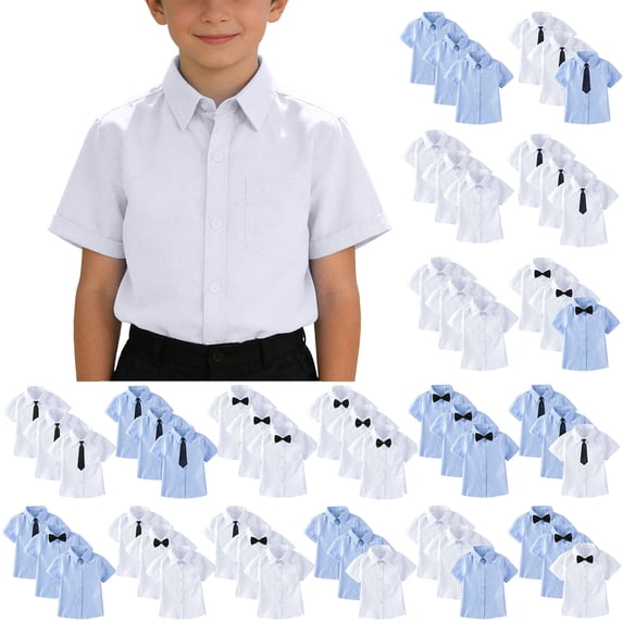 3 Pack Kids Button Down Shirts Lapel Short Sleeve Solid Color Preppy Blouse Summer Formal School Uniform Shirt (14 Years, 3*White)