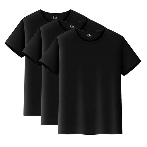 3-Pack Kids' Casual Tees, Polyester Active Shirts for Boys & Girls - Soft Crew Neck Short Sleeve T-Shirts,Color Black,Size 7-8 Years