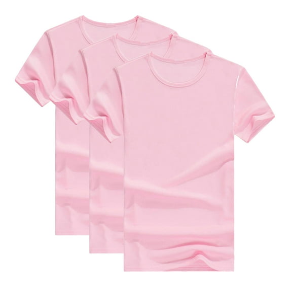 3-Pack Kids' Casual Tees, Polyester Active Shirts for Boys & Girls - Soft Crew Neck Short Sleeve T-Shirts,Color Pink,Size 2-3 Years