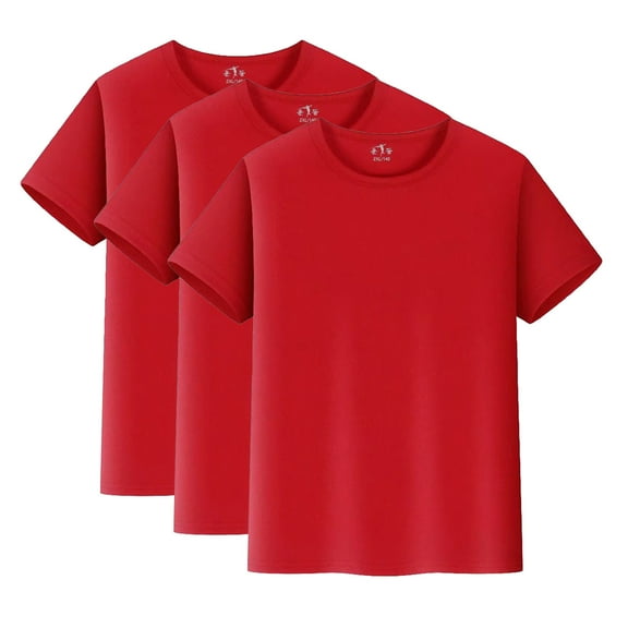 3-Pack Kids' Casual Tees, Polyester Active Shirts for Boys & Girls - Soft Crew Neck Short Sleeve T-Shirts,Color Red,Size 7-8 Years