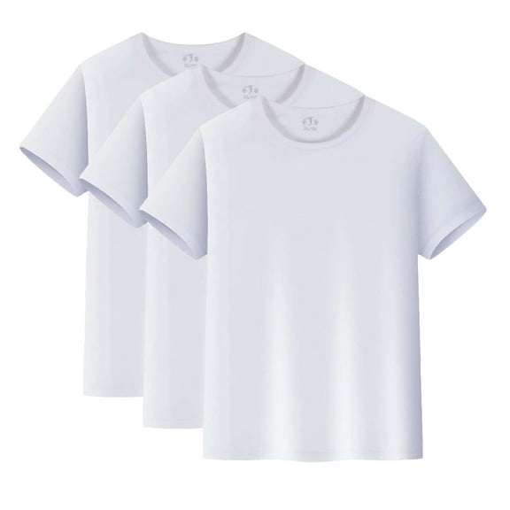 3-Pack Kids' Casual Tees, Polyester Active Shirts for Boys & Girls - Soft Crew Neck Short Sleeve T-Shirts,Color White,Size 7-8 Years