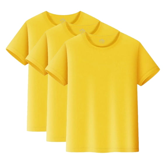3-Pack Kids' Casual Tees, Polyester Active Shirts for Boys & Girls - Soft Crew Neck Short Sleeve T-Shirts,Color Yellow,Size 4-5 Years