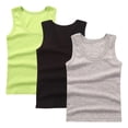 thumbnail image 1 of 3 Pack Kids Cotton Tank Top Solid Crew Neck Basic Undershirt Top Summer Casual Breathable Sleeveless T-Shirt, 1 of 4