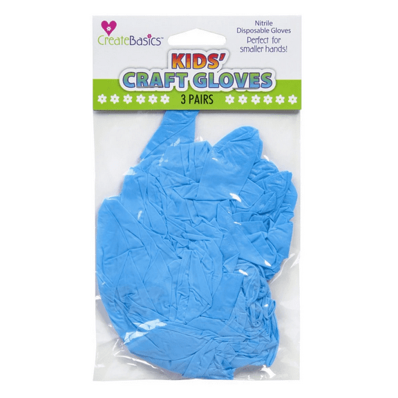 3 Pack Kids Craft Gloves, Nitrile Disposable Gloves for Arts and Crafts, Painting, Slime and Messy Projects, Small Size Protective Gloves for Children, Blue