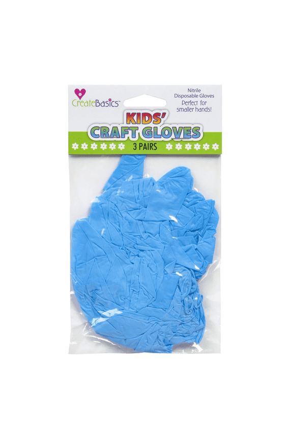 3 Pack Kids Craft Gloves, Nitrile Disposable Gloves for Arts and Crafts, Painting, Slime and Messy Projects, Small Size Protective Gloves for Children, Blue