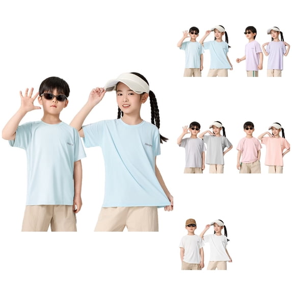 3-Pack Kids Short Sleeve T-Shirts, Breathable UPF 50+ Quick-Dry Mesh Solid Tees for Boys & Girls
