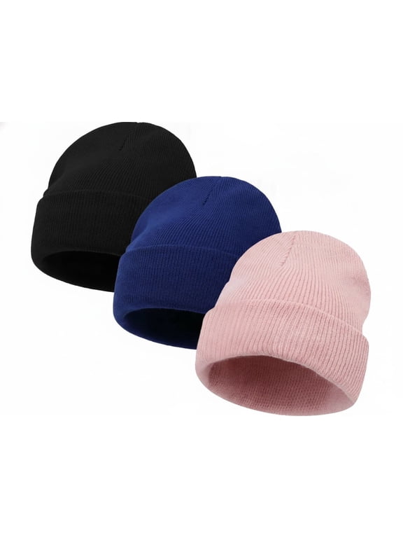 3-Pack Kids Soft Knit Beanie Warm Winter Cap for Boys Girls Children, Stretchy Cozy Beanies, Warm Knit Hats for Toddlers