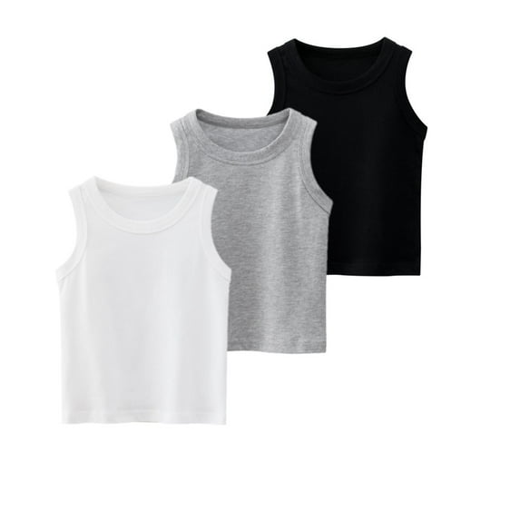 3 Pack Kids Solid Candy Colors Soft Camisole Undershirts Cotton Camis Sleeveless Tees Tops For Toddler Little Girls Boys 1-9 Years