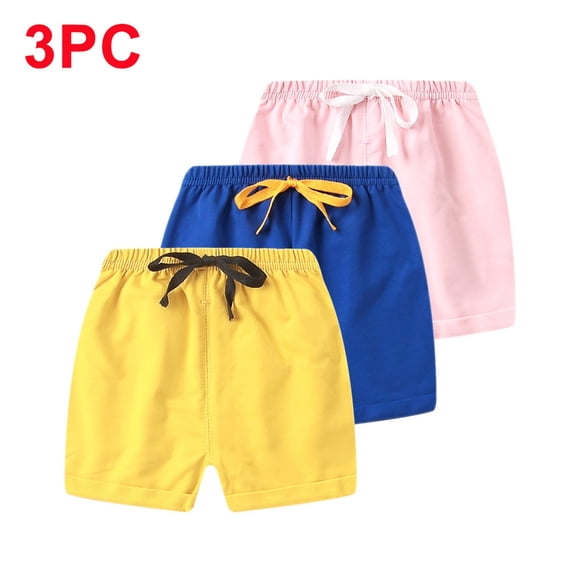3-Pack Kids Toddler Girls' Summer Shorts Elastic Waistband Pull On Stretchy Playwear with Drawstring Detail Breathable Active Lounge Running Basic Multipack Set