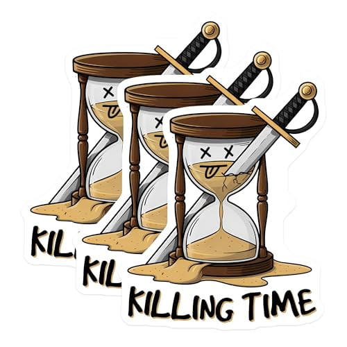 (3 Pack) Killing Time Decals - Hourglass Sticker - Sword Laptop Decal - 3 Inches On Longest Side - Easy Peel & Apply - Made in USA - 3MCS6393