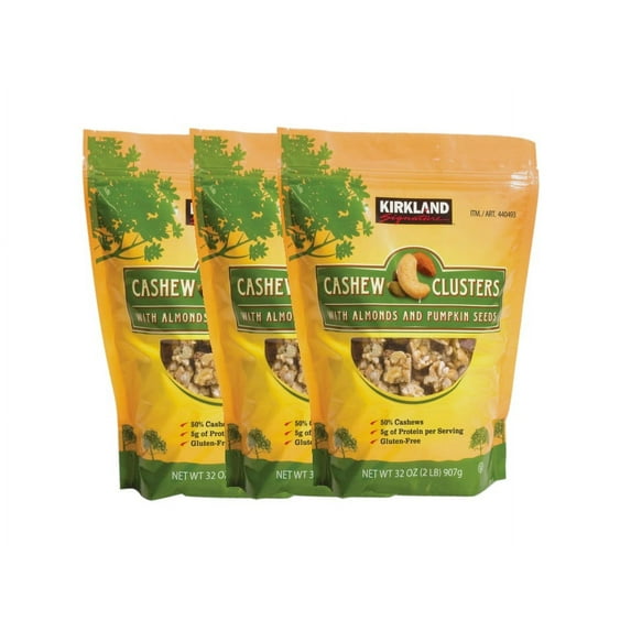 3 Pack | Kirkland Signature Cashew Clusters with Almonds and Pumpkin Seeds, 2 lb Bag