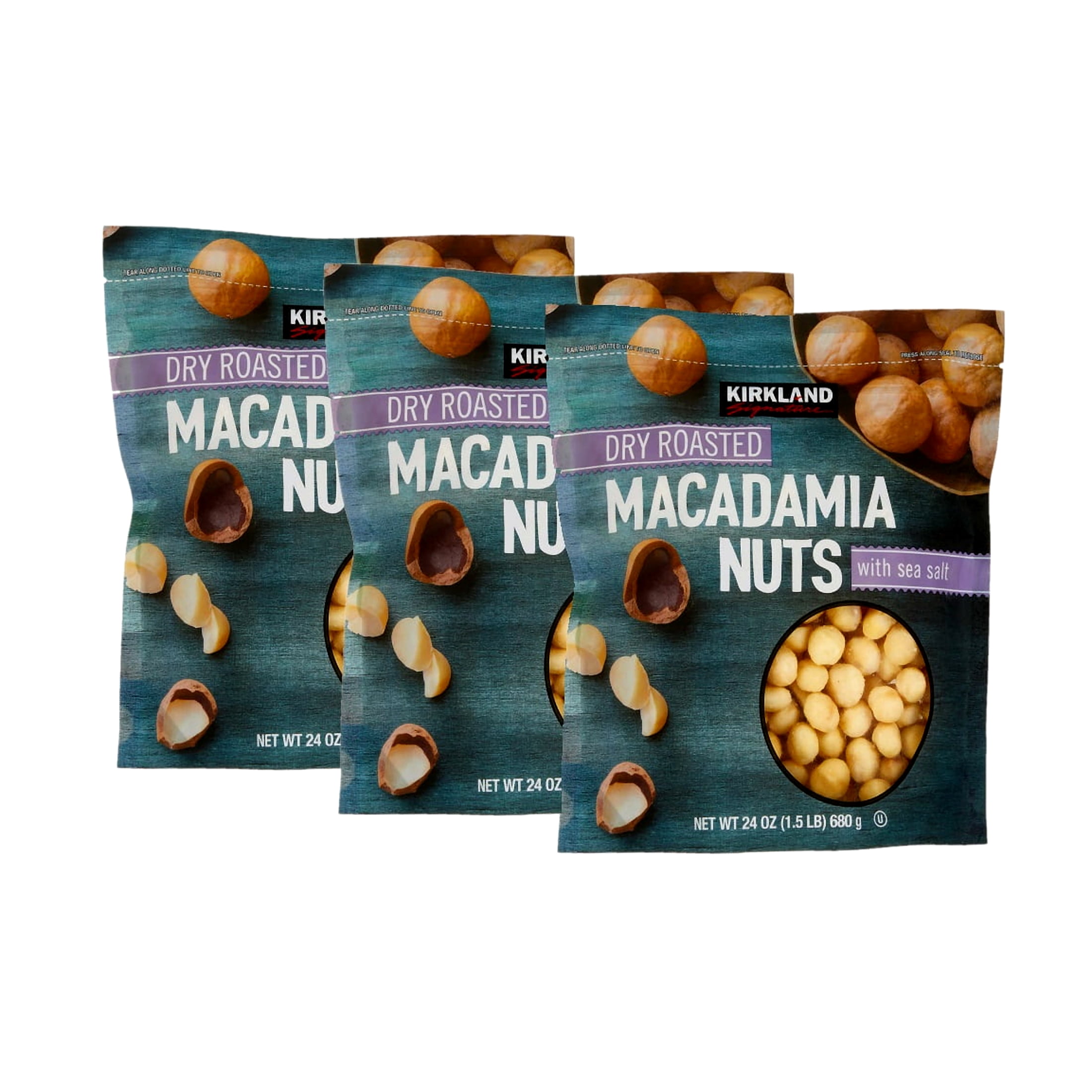 3 Pack | Kirkland Signature Dry Roasted Macadamia Nuts, 24 oz.