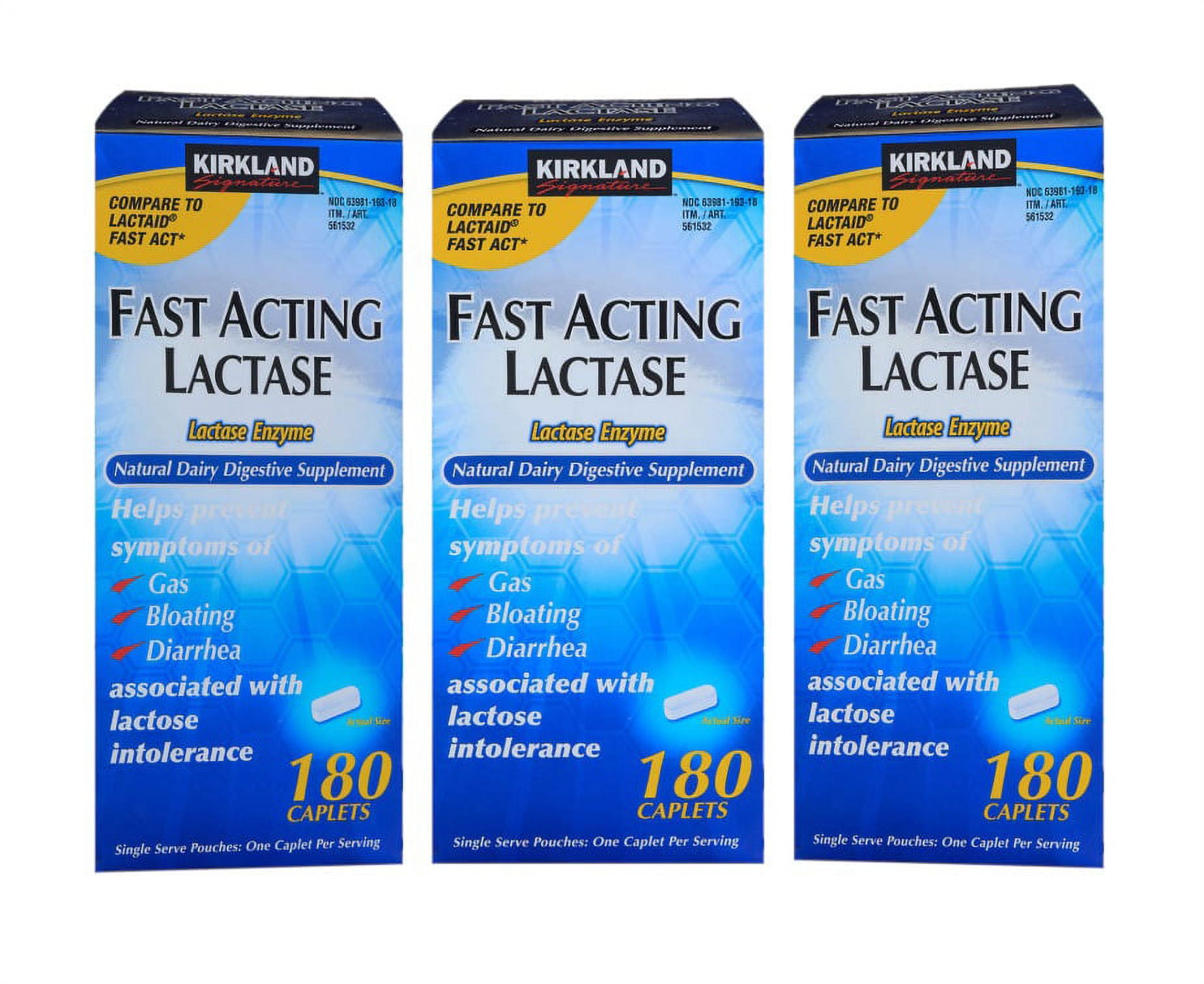3 Pack Kirkland Signature Fast Acting Lactase, 180 Caplets