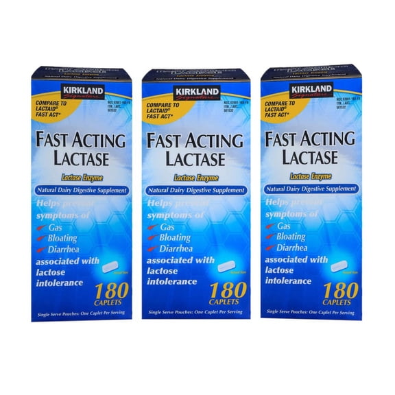 3 Pack | Kirkland Signature Fast Acting Lactase, 180 Caplets