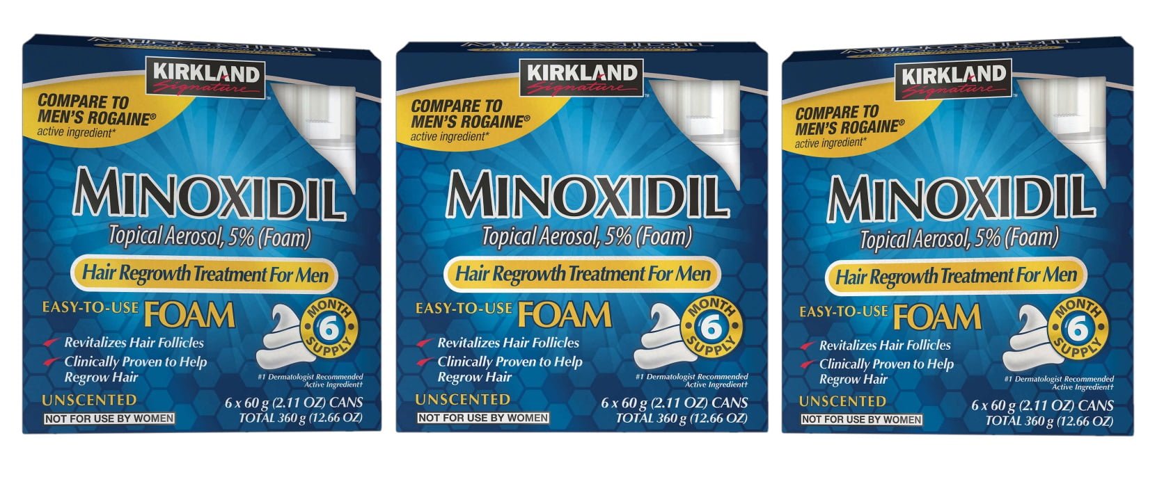 3 Pack Kirkland Signature Hair Regrowth Treatment Minoxidil Foam for