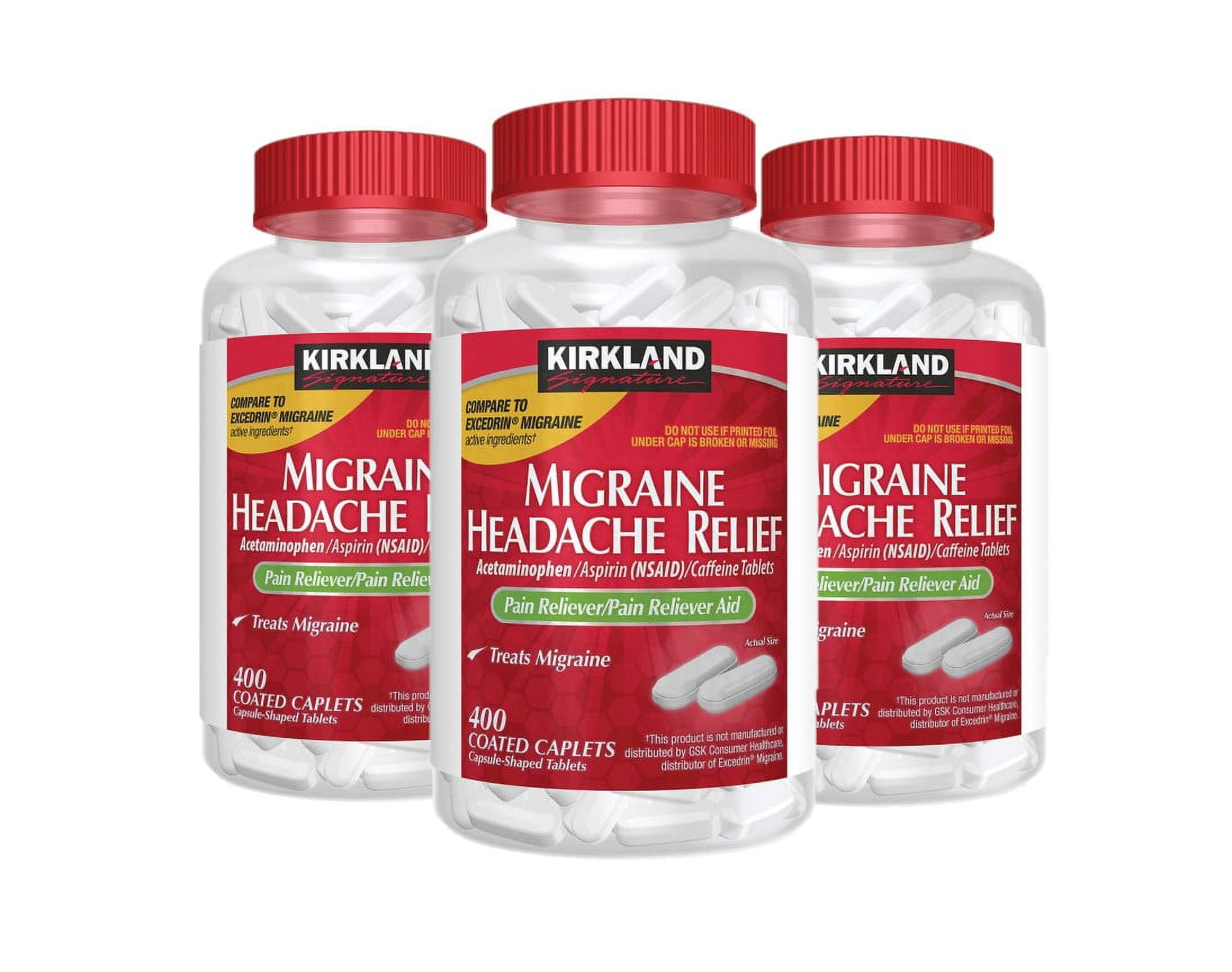 3 Pack Kirkland Signature Migraine Relief, 400 Coated Caplets