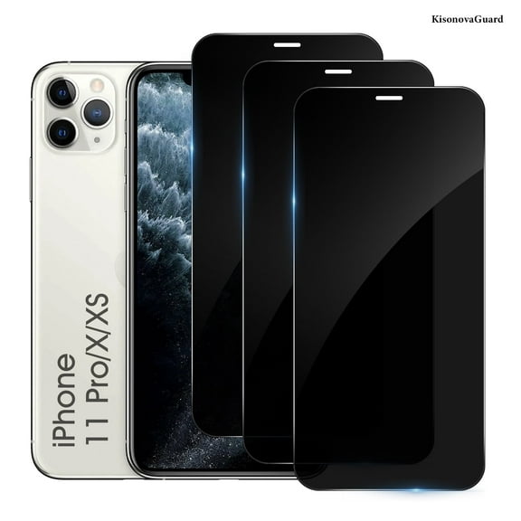 [3 Pack] KisonovaGuard Compatible with iPhone 11 Pro / iPhone Xs / iPhone X Privacy Screen Protector [5.8 Inch], Tempered Glass, Scratch-proof, Bubble Free, Ultra Resistant [9H Hardness]
