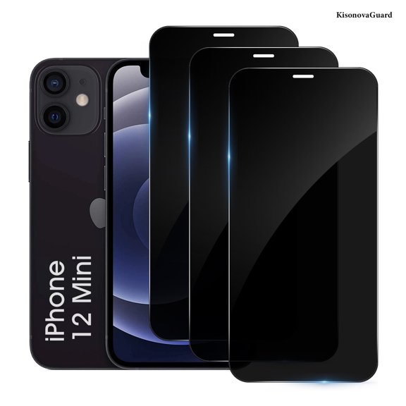 [3 Pack] KisonovaGuard Compatible with iPhone 12 mini Privacy Screen Protector [5.4 Inch], Tempered Glass, Scratch-proof, Bubble Free, Ultra Resistant [9H Hardness]