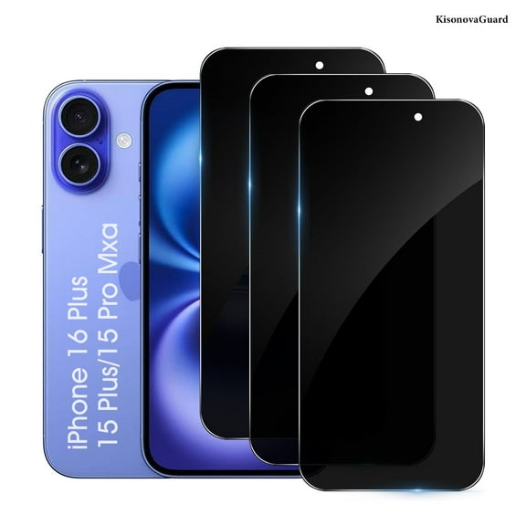 [3 Pack] KisonovaGuard Compatible with iPhone 16 Plus / iPhone 15 Plus / iPhone 15 Pro Max Privacy Screen Protector [6.7 Inch], Tempered Glass, Scratch-proof, Bubble Free,Ultra Resistant [9H Hardness