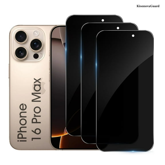 [3 Pack] KisonovaGuard Compatible with iPhone 16 Pro Max Privacy Screen Protector [6.9 Inch], Tempered Glass, Scratch-proof, Bubble Free, Ultra Resistant [9H Hardness]